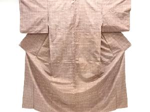 アンティーク　格子織り出し手織り紬着物